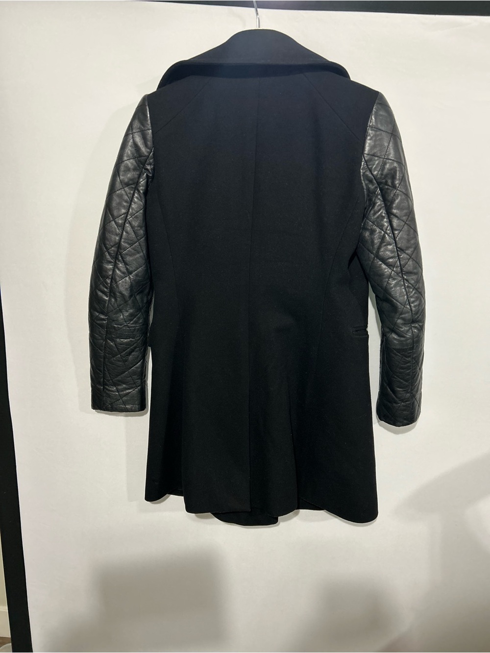 Italian Wool Quilted Lamb Leather Coat Small Black - Club Monaco - Picture 3 of 14
